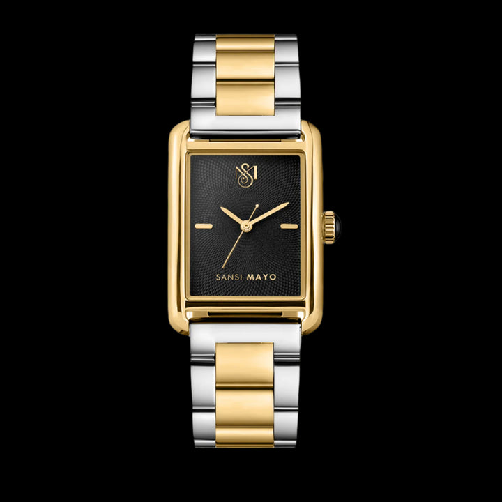 SANSI MAYO Women's Gold Stainless Steel Watch | Black Dial | 10mm | Quartz | Dual Tone
