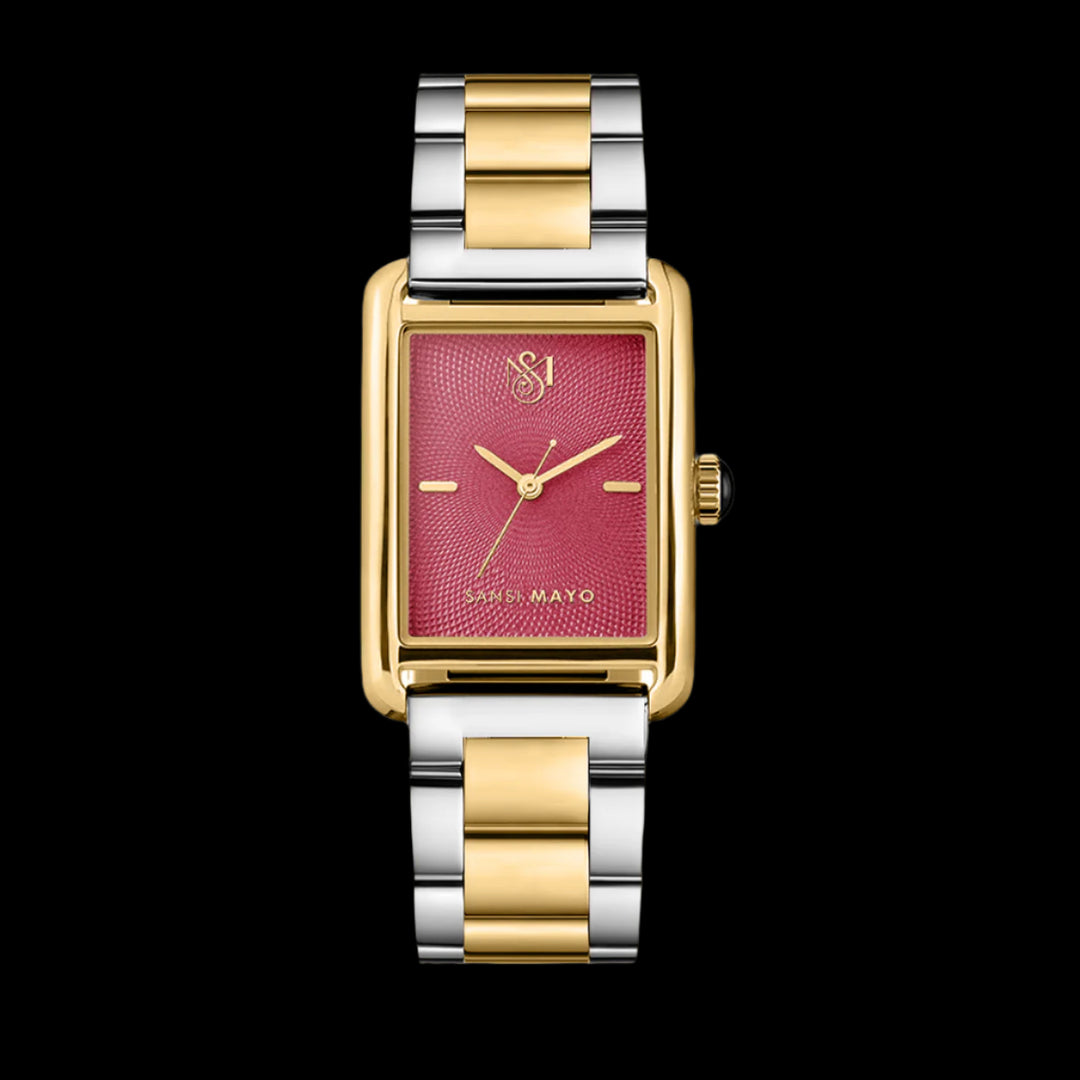 SANSI MAYO Women's Gold Stainless Steel Watch | Magenta Dial | 10mm | Quartz | Dual Tone