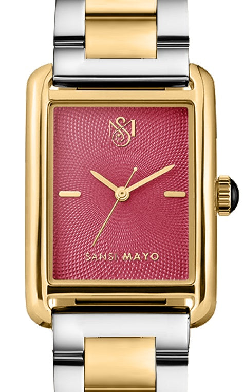SANSI MAYO Women's Gold Stainless Steel Watch | Magenta Dial | 10mm | Quartz | Dual Tone
