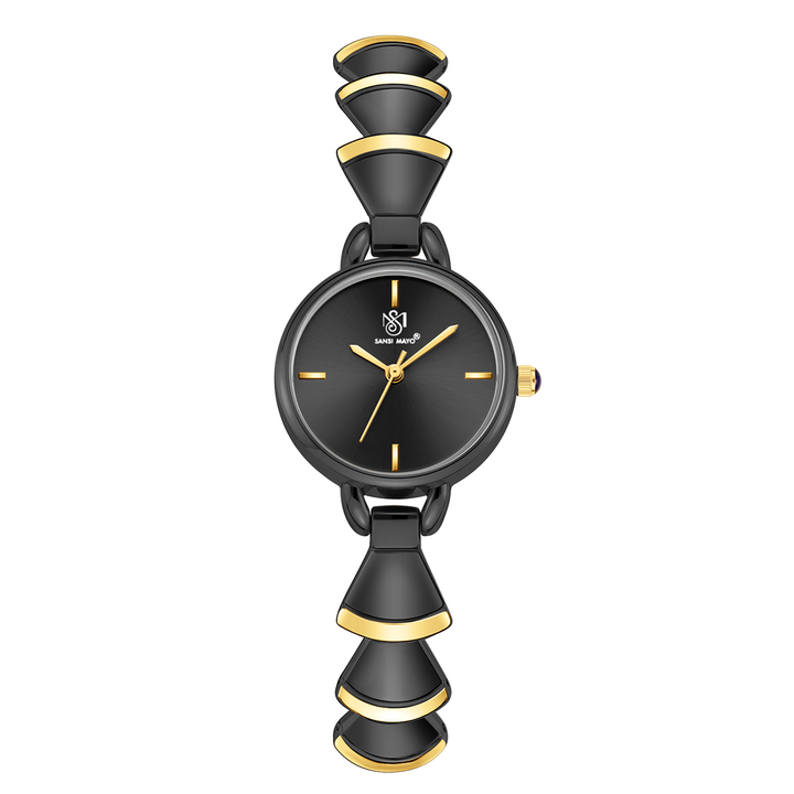 Sansi Mayo Flare Watch — Bell Band Edition (Two-Tone Black Gold, Black Dial)