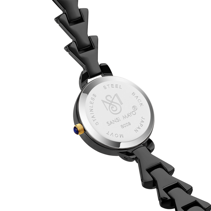Sansi Mayo Flare Watch — Bell Band Edition (Two-Tone Black Gold, Black Dial)