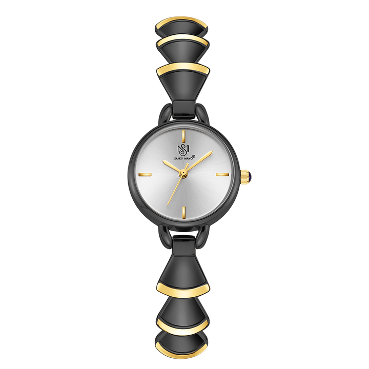 Sansi Mayo Flare Watch — Bell Band Edition (Two-Tone Black Gold, Grey Dial)