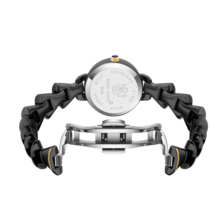 Sansi Mayo Flare Watch — Bell Band Edition (Two-Tone Black Gold, Grey Dial)