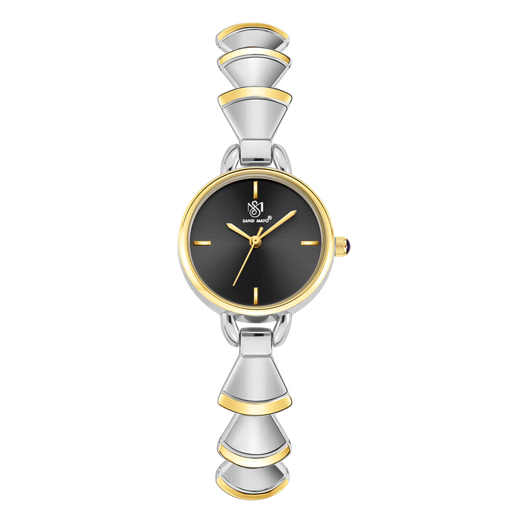 Sansi Mayo Flare Watch — Bell Band Edition (Two-Tone silver Gold, Black Dial)