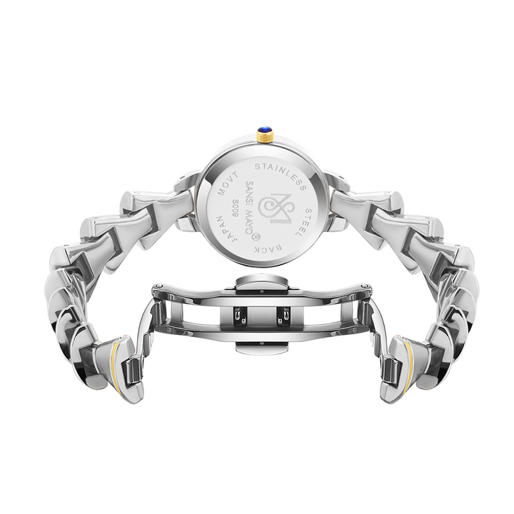 Sansi Mayo Flare Watch — Bell Band Edition (Two-Tone silver Gold, Black Dial)