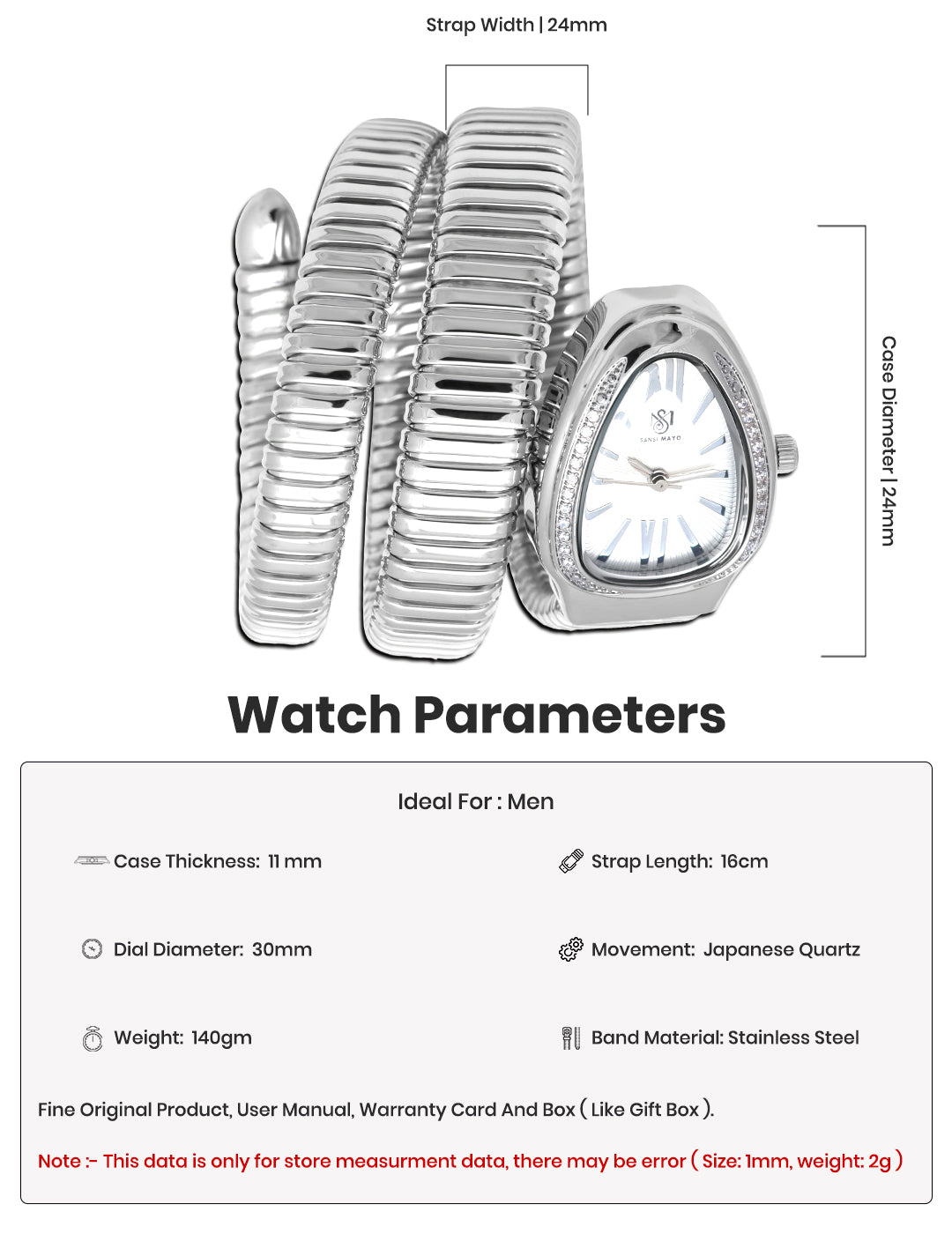 Snake Crystal Midnight Silver Steel Analog