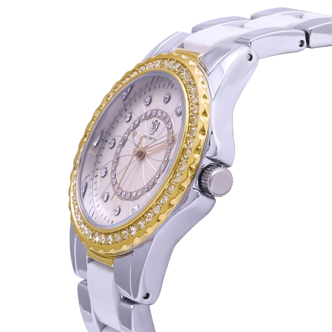 Tini Round Two Tone White Wrist Watch