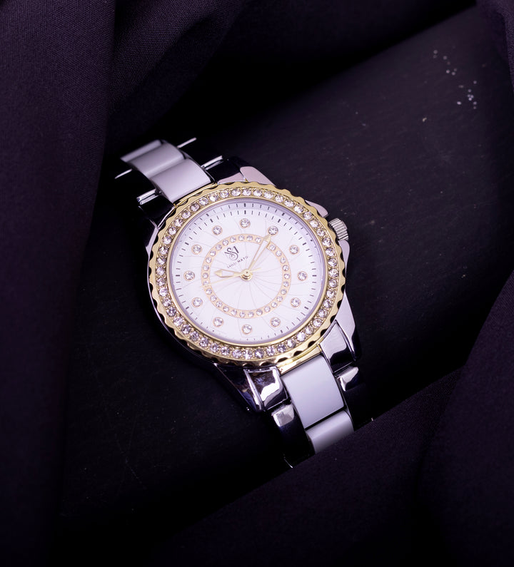 Tini Round Two Tone White Wrist Watch