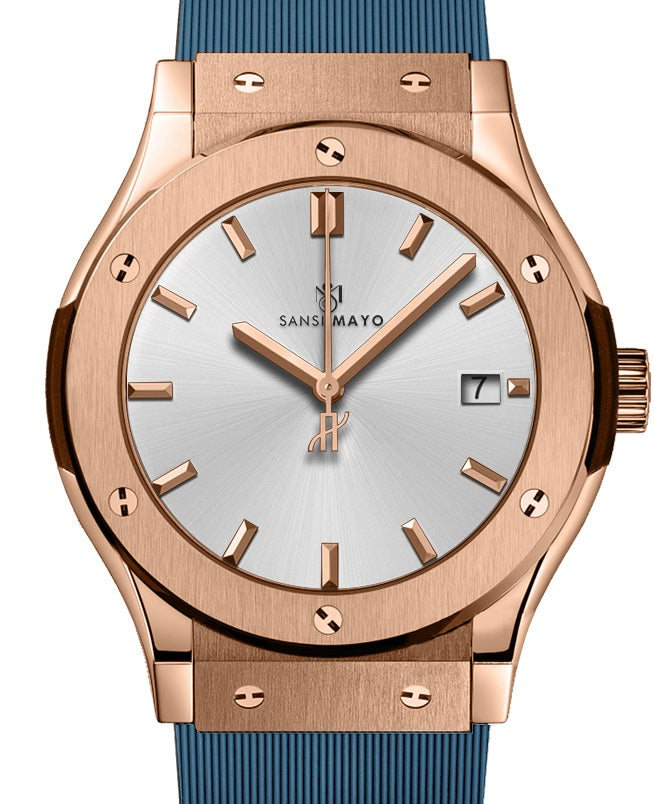 Sansi Mayo Men’s Round Rose Gold & Blue Silicone Analog Watch
