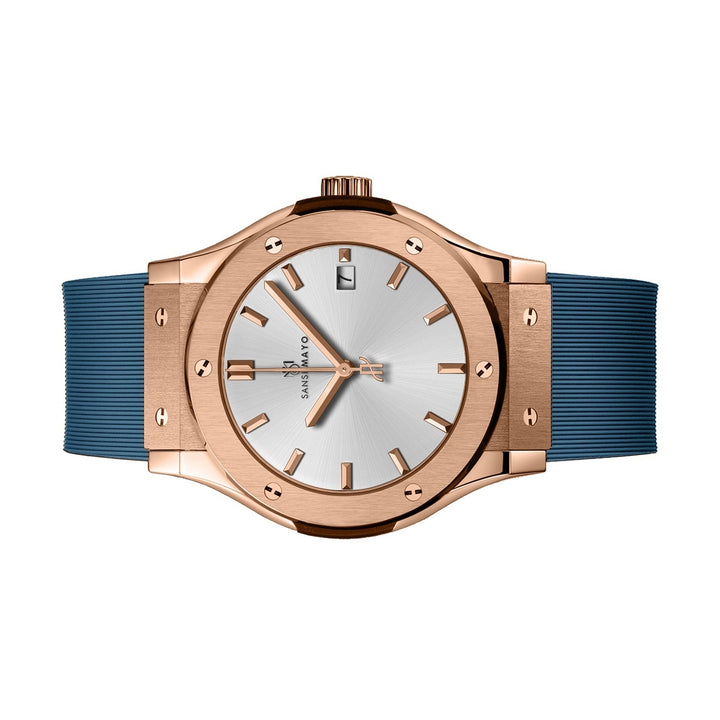 Sansi Mayo Men’s Round Rose Gold & Blue Silicone Analog Watch