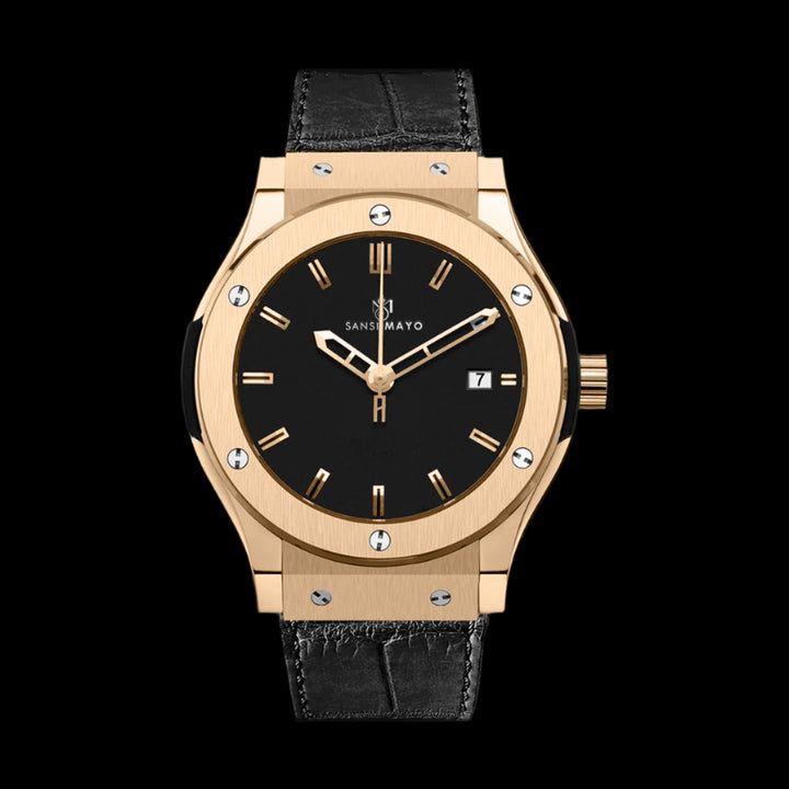 Sansi Mayo Men’s Round Black & Rose Gold Leather Analog Wrist Watch