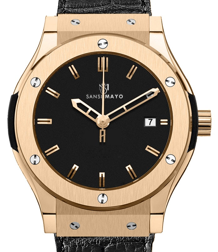 Sansi Mayo Men’s Round Black & Rose Gold Leather Analog Wrist Watch