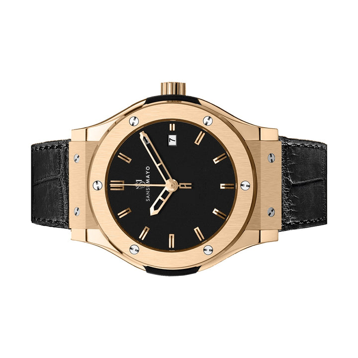 Sansi Mayo Men’s Round Black & Rose Gold Leather Analog Wrist Watch