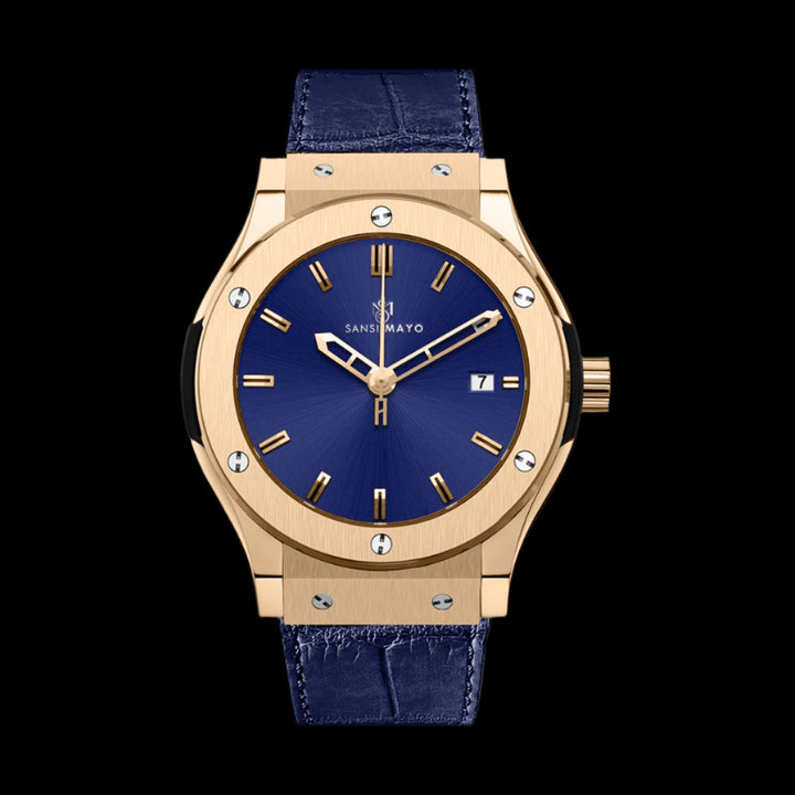 Sansi Mayo Men’s Round Blue & Rose Gold Leather Analog Wrist Watch