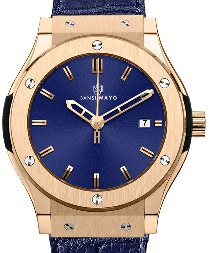 Sansi Mayo Men’s Round Blue & Rose Gold Leather Analog Wrist Watch