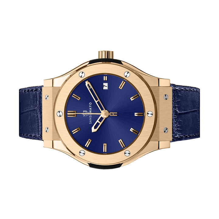 Sansi Mayo Men’s Round Blue & Rose Gold Leather Analog Wrist Watch