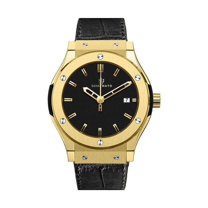 Hanry Onyx Black Leather Analog