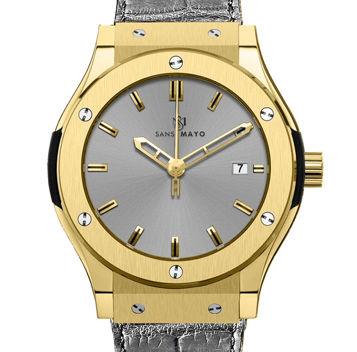 Sansi Mayo Men’s Round Grey & Gold Leather Analog Wrist Watch