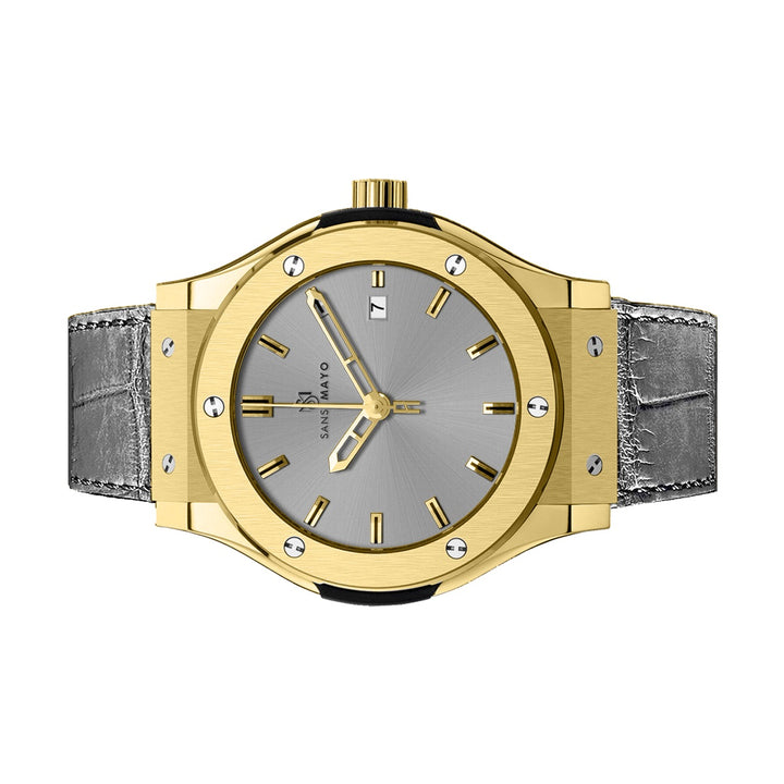 Sansi Mayo Men’s Round Grey & Gold Leather Analog Wrist Watch