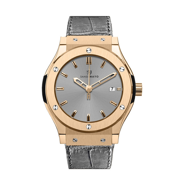 Hanry Slate Grey Leather Analog
