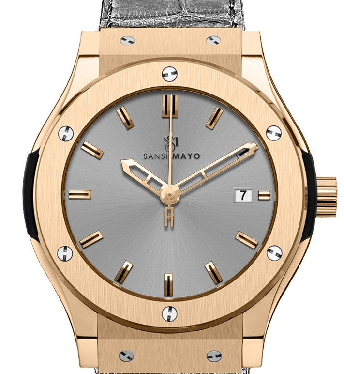 Sansi Mayo Men’s Round Grey & Rose Gold Leather Analog Wrist Watch