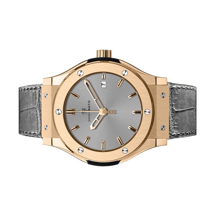 Sansi Mayo Men’s Round Grey & Rose Gold Leather Analog Wrist Watch