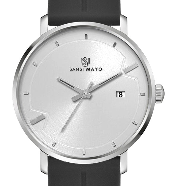 SANSI MAYO Men's Black Silicone Band | White Dial | Analog | 10mm | Stainless Steel |Quartz | Magnetic Lock Watch