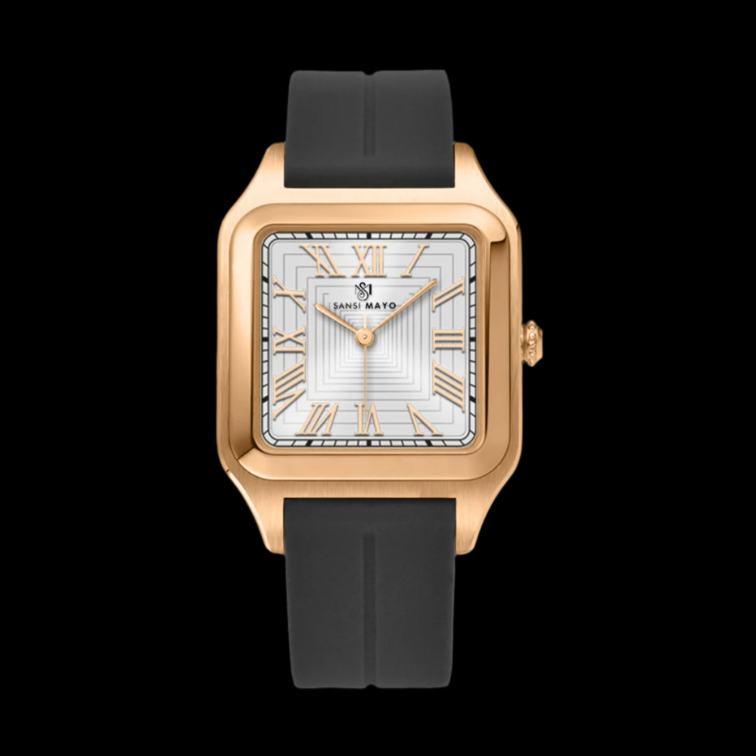 SANSI MAYO Men's Black Silicone Watch with White Dial - Square Case With Magnetic Lock