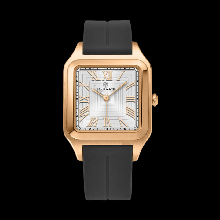 SANSI MAYO Men's Black Silicone Watch with White Dial - Square Case With Magnetic Lock