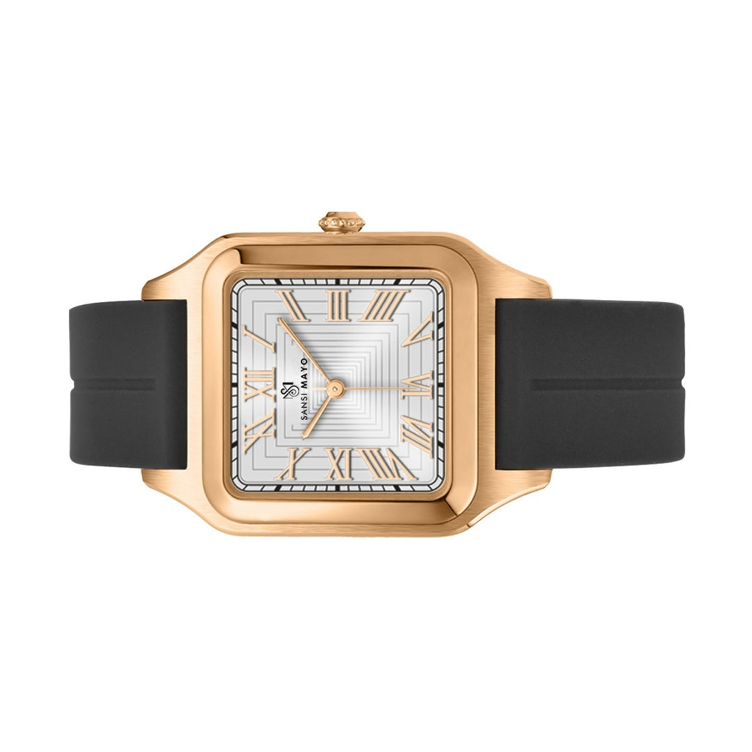 SANSI MAYO Men's Black Silicone Watch with White Dial - Square Case With Magnetic Lock