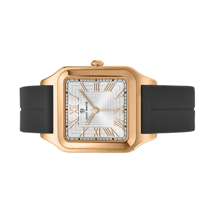SANSI MAYO Men's Black Silicone Watch with White Dial - Square Case With Magnetic Lock
