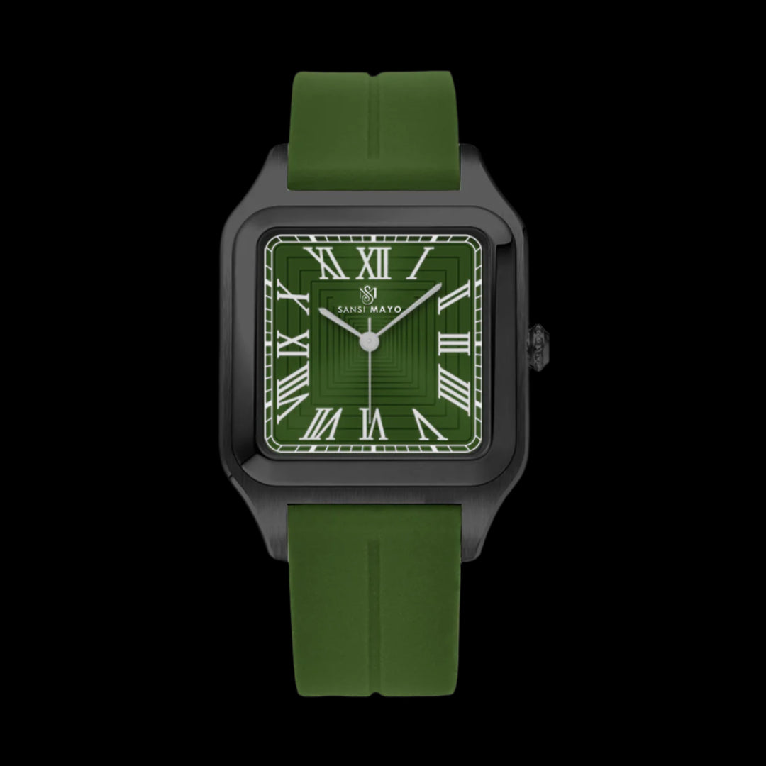 SANSI MAYO Men's Green Silicone Watch - Green Dial - Square Case With Magnetic Lock