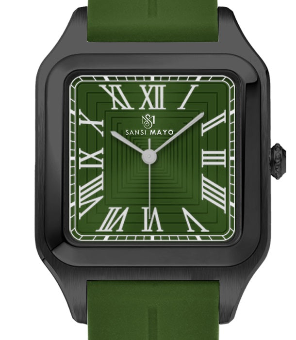 SANSI MAYO Men's Green Silicone Watch - Green Dial - Square Case With Magnetic Lock