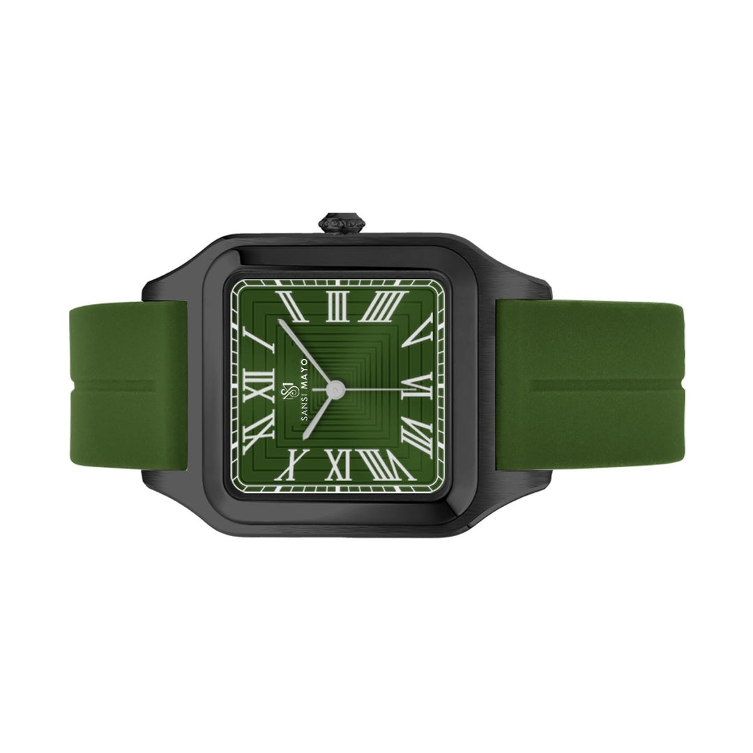 SANSI MAYO Men's Green Silicone Watch - Green Dial - Square Case With Magnetic Lock
