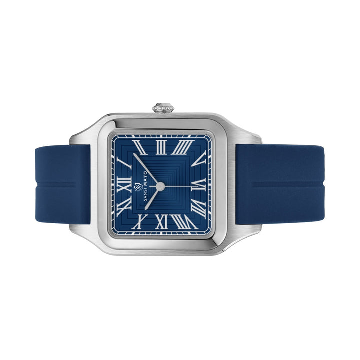 SANSI MAYO Men's Blue Silicone Square Watch - Blue Dial - Quartz Moveme! With Magnetic Lock