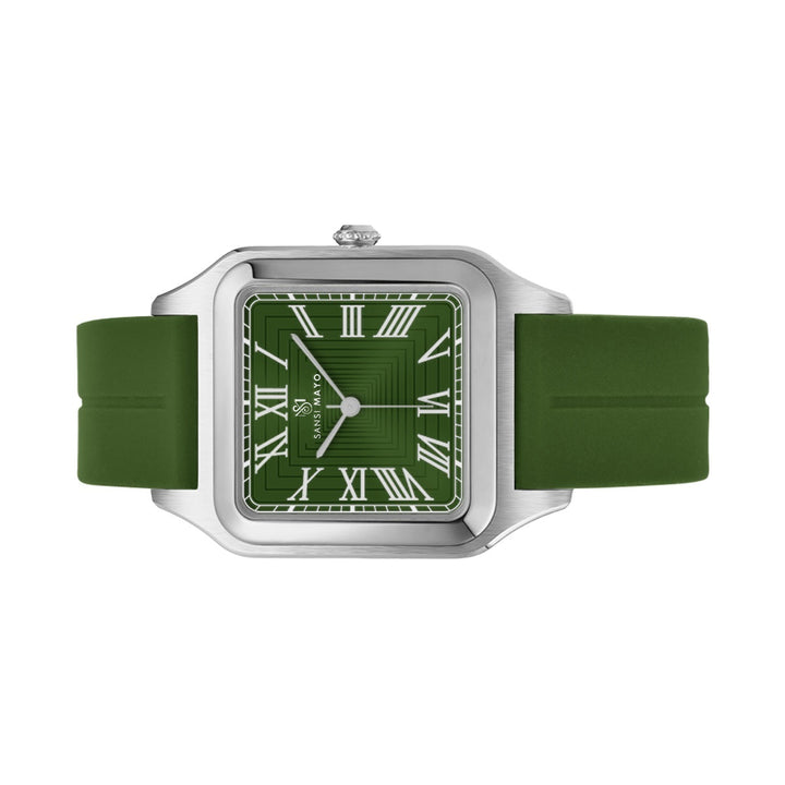 SANSI MAYO Men's Green Silicone Square Watch - Green Dial - Quartz Moven With Magnetic Lock