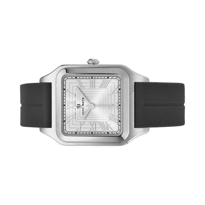 SANSI MAYO Men's Black Silicone Square Watch - White Dial - Quartz Mover: With Magnetic Lock