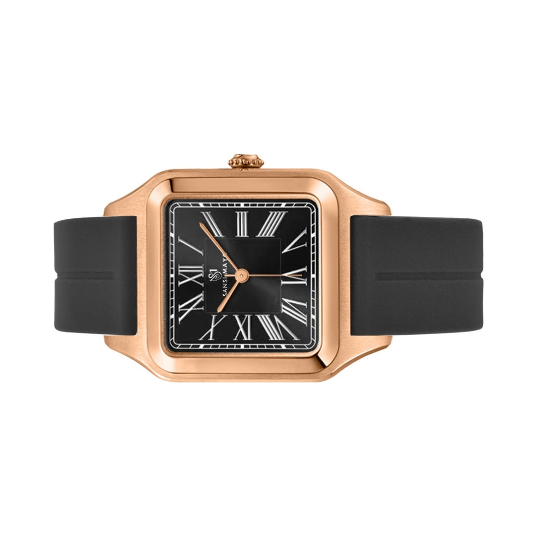 SANSI MAYO Men's Black Silicone Square Watch - Black Dial - Quartz With Magnetic Lock