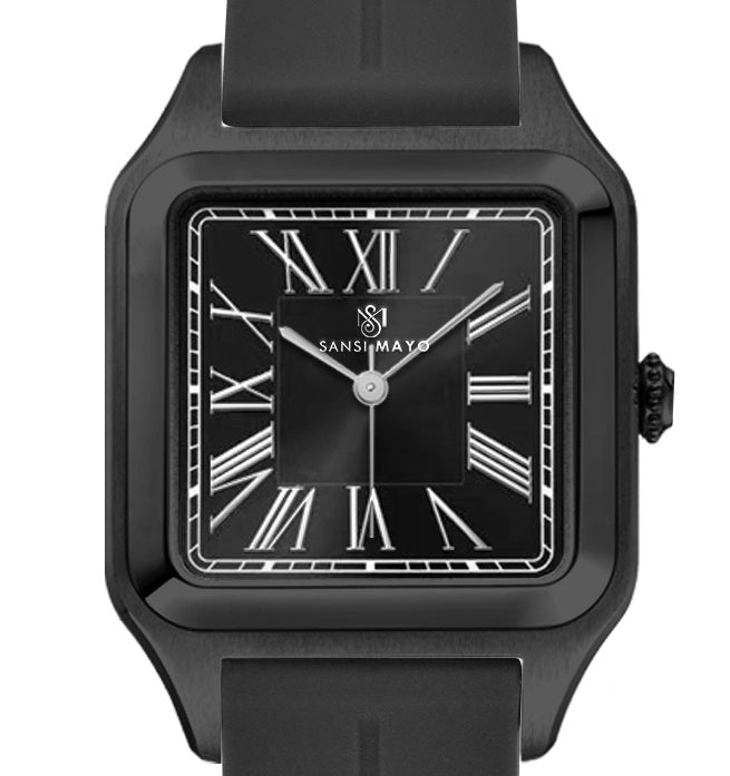 SANSI MAYO Men's | Black Silicone Square Watch | Black Dial | Magnetic Lock