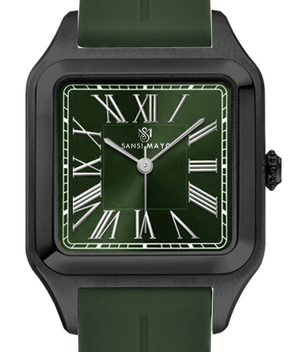 SANSI MAYO Men's | Green Silicone Square Watch | Green Dial | Magnetic Lock