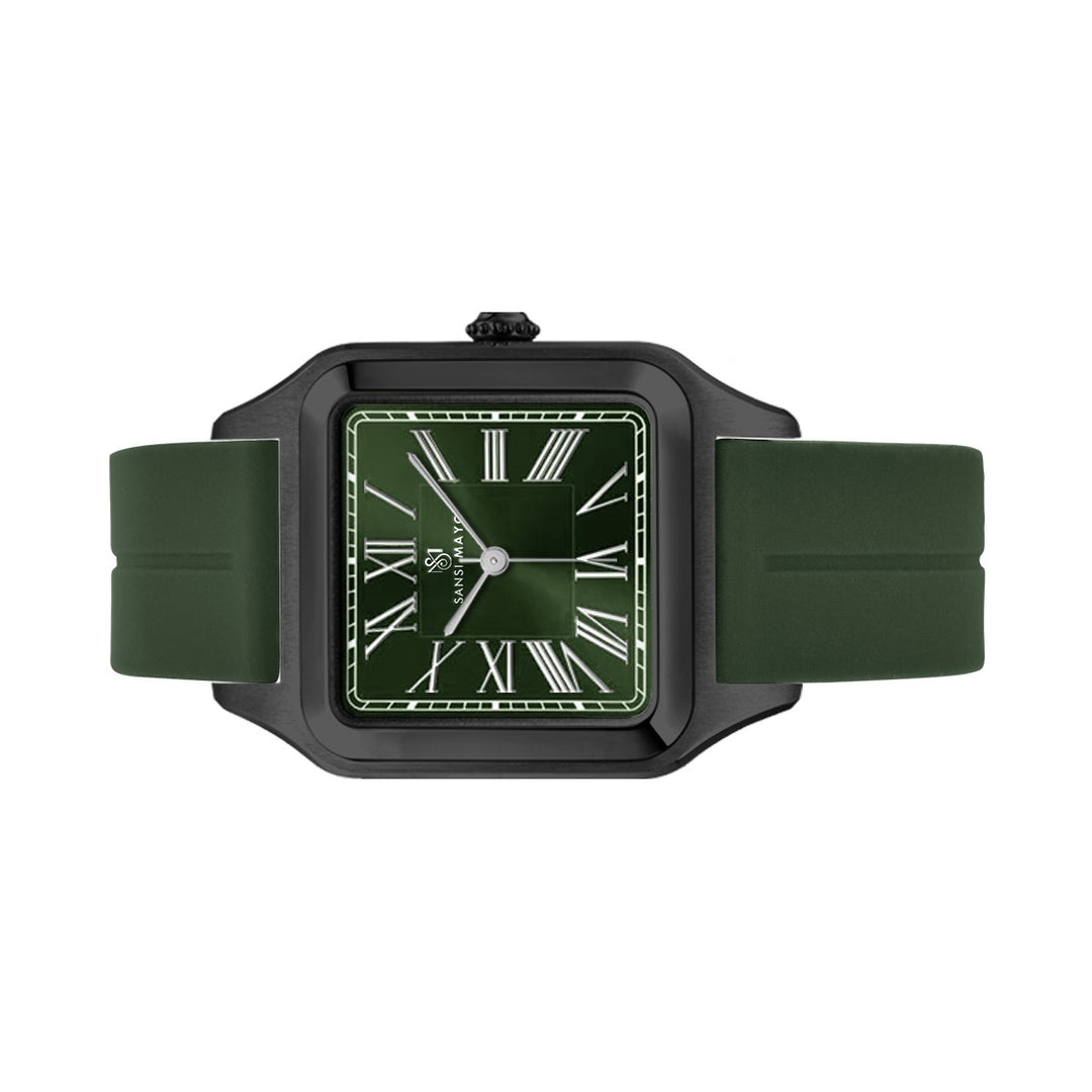 SANSI MAYO Men's | Green Silicone Square Watch | Green Dial | Magnetic Lock