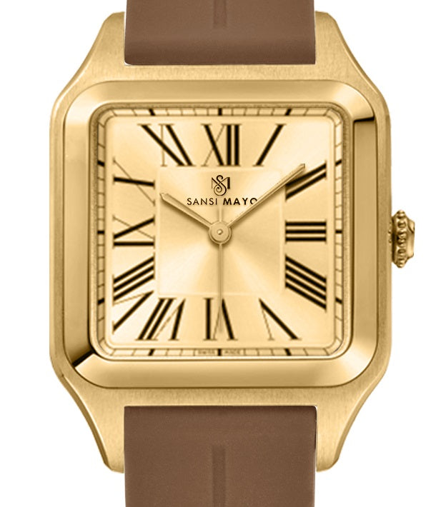SANSI MAYO Men's | Brown Silicone Square Watch | Gold Dial | Quartz | Magnetic Lock