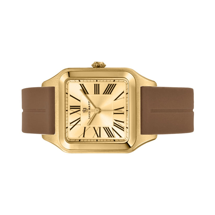 SANSI MAYO Men's | Brown Silicone Square Watch | Gold Dial | Quartz | Magnetic Lock