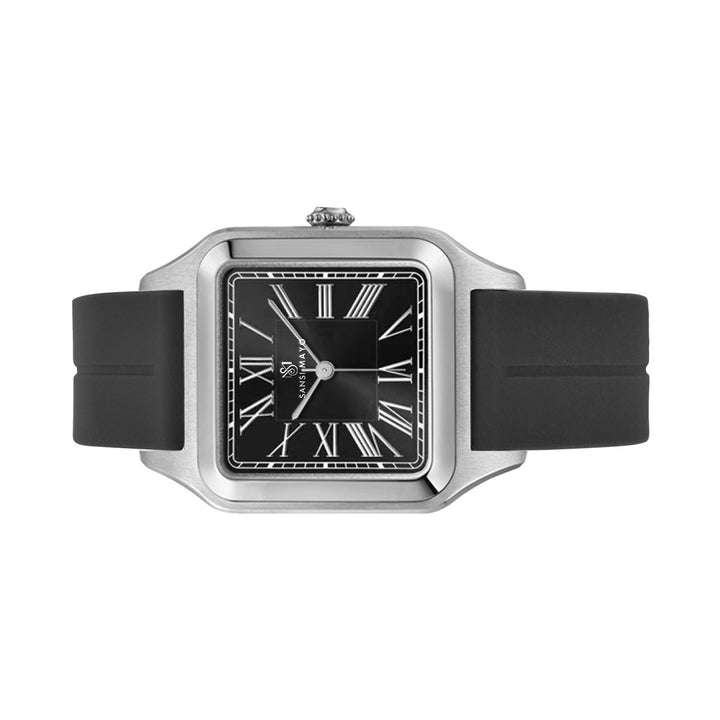 SANSI MAYO Men's | Classic Black Silicone Square Watch | Black Dial | Quartz | Magnetic Lock