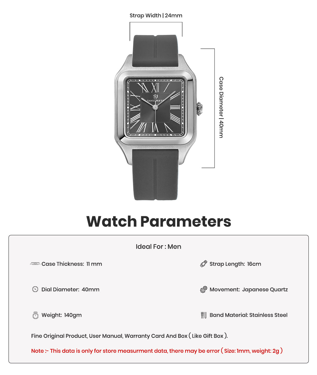 Albert Slate Grey Square Analog