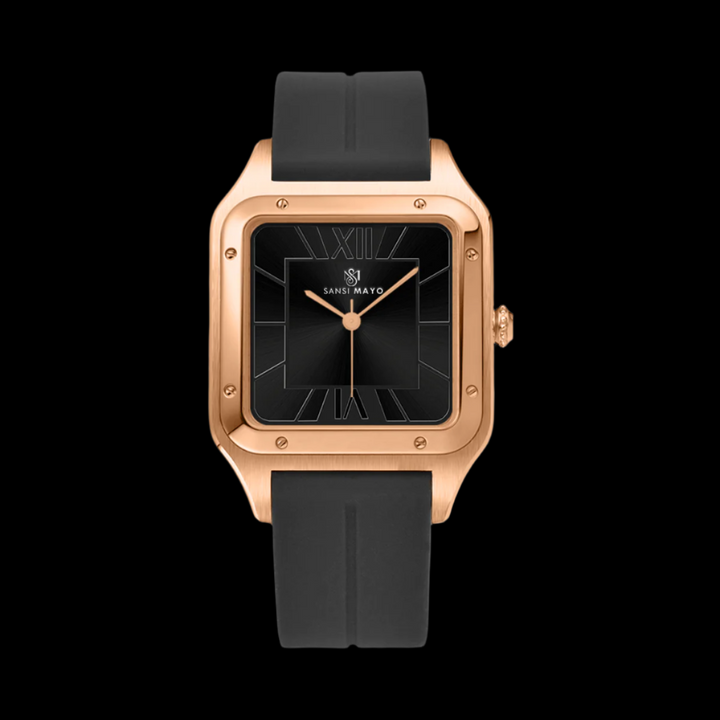 SANSI MAYO Men's Black Silicone | Black Dial | Analog | 10mm | Stainless Steel | Square Case | Quartz Watch