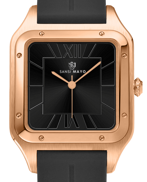 SANSI MAYO Men's Black Silicone | Black Dial | Analog | 10mm | Stainless Steel | Square Case | Quartz Watch