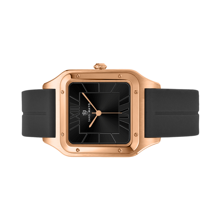 SANSI MAYO Men's Black Silicone | Black Dial | Analog | 10mm | Stainless Steel | Square Case | Quartz Watch