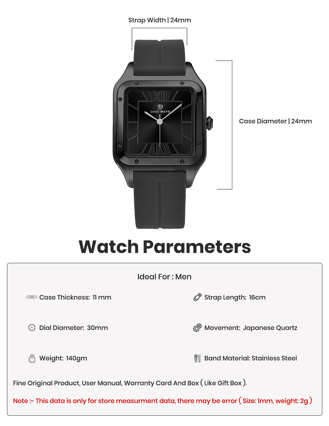 Carls Obsidian Black Square Analog
