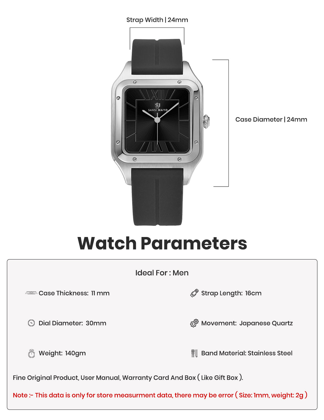 Carls Charcoal Black Square Analog